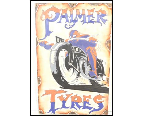 A contemporary artist's impression of a vintage enamel advertising sign for Palmer Tyers, the representation painted on board