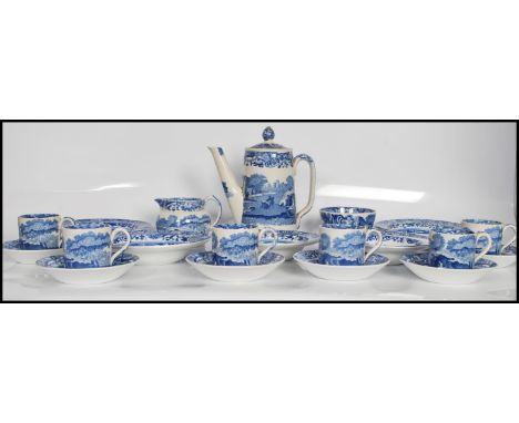 A mid 20th Century Copeland and Spode coffee services in the transfer printed Italian pattern comprising of coffee pot and co