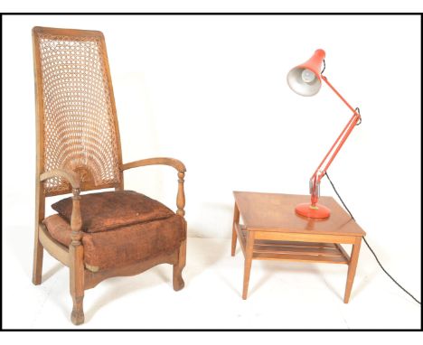 A small group of 20th Century items to include an open framed mid 20th Century armchair having a rattan weave backrest togeth