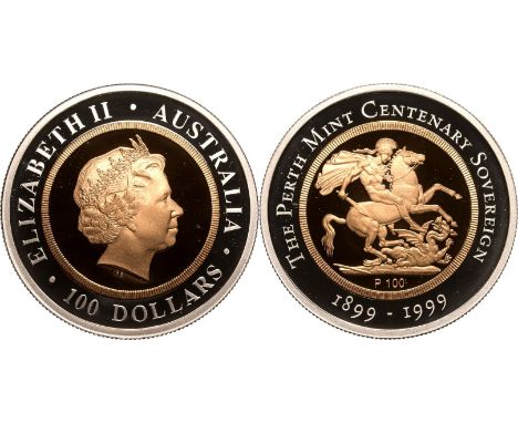 AUSTRALIA. Elizabeth II, 1952-2022. Bi-Metallic Gold (.916) center in Silver (.999) ring 100 dollars, 1999. Perth. Proof. Obv