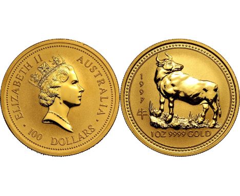 AUSTRALIA. Elizabeth II, 1952-2022. Gold 100 dollars, 1997. Perth Mint. Lunar Series 1 - Year of the OxThird portrait of Quee