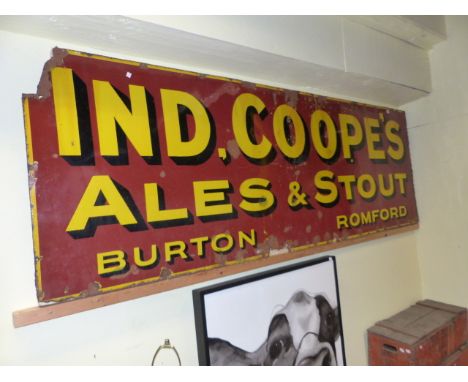 A LARGE IND COOPE'S ALES AND STOUTS ENAMEL ADVERTISING SIGN.   274 x 93cms.
