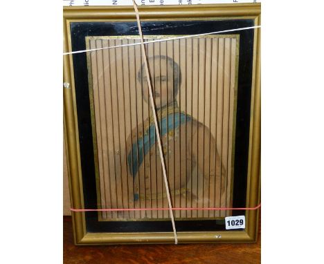 AN UNUSUAL LATE VICTORIAN OPTICAL PRINT,  PRINCE ALBERT AND TWO LADIES IN EGLOMISE MOUNT.   28 x 20cms.