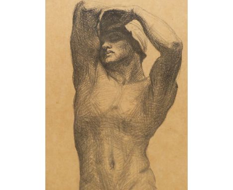 AFTER W.GOSSCOMBE JOHN.  (1860-1940)  ARR.   MALE TORSO, A SIGNED LITHOGRAPH.   38 x 21cms.