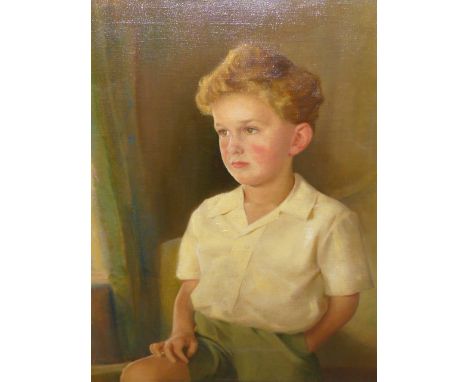 DENIS FILDES.  (1889-1974)  ARR.   PORTRAIT OF A BOY, SIGNED OIL ON CANVAS WITH EXHIBITION LABELS VERSO.   72 x 56.5cms.