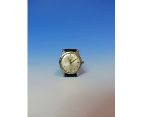 A VINTAGE 1960'S STAINLESS STEEL OMEGA AUTOMATIC WATCH WITH GOLD BATONS AND A&nbsp; SEAMASTER SEAL ON BACK COVER&nbsp; FITTED