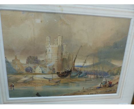 AN EARLY 19th.C.PENCIL PORTRAIT OF A YOUNG GIRL.   24.5 x 19.5cms TOGETHER WITH A WATERCOLOUR OF AN ESTUARY VIEW WITH CASTLE.