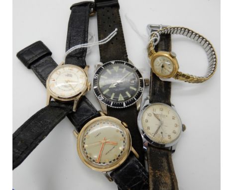 A Smiths Empire wristwatch, two retro watches by Newmark and Timex and two others Condition Report: Not available for this lo