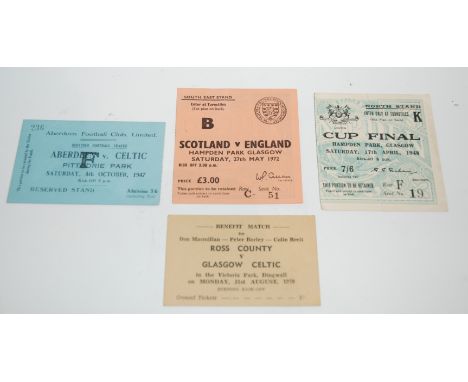 A Scottish Cup Final ticket stub, 17/4/48, Aberdeen v. Celtic, ticket stub, 4/10/47, Ross County v. Celtic, Benefit match tic