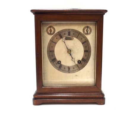 A Winterhalder &amp; Hofmeier, Germany, mahogany cased bracket clock, with silvered dial, marked for Bristol Goldsmiths Allia