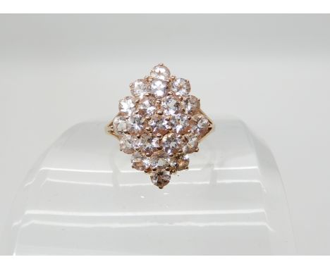 A 9ct rose gold pink kunzite cluster ring, size T1/2, weight 4.4gms Condition Report: Light general wear. 