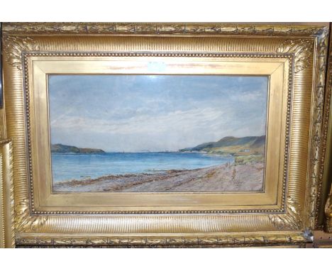 R MEADOWS Cloch lighthouse and Firth of Clyde, signed, watercolour, dated, 1887, 25 x 46cm Condition Report: Available upon r