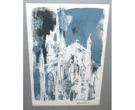 CRACKNELL Church facade, signed, screen print, 36 x 24cm and AFTER FRANZ MARC Sitzendes Pferd, print, 21 x 17cm (2) Condition