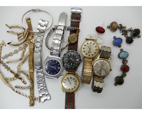 Six vintage watches to include Avia, Binatone, Sekonda, Fieldston, two Rotary watches, a silver bangle and other items Condit