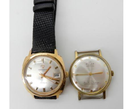 A gold plated vintage Buler watch head together with a gold plated Carronade watch head Condition Report: Available upon requ
