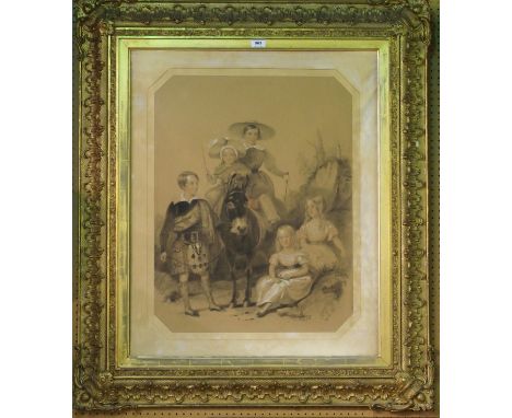 JACOB THOMPSON A Scottish noble family portrait, signed, pencil and heightened in white, dated, 1843, 68 x 53cm Condition Rep