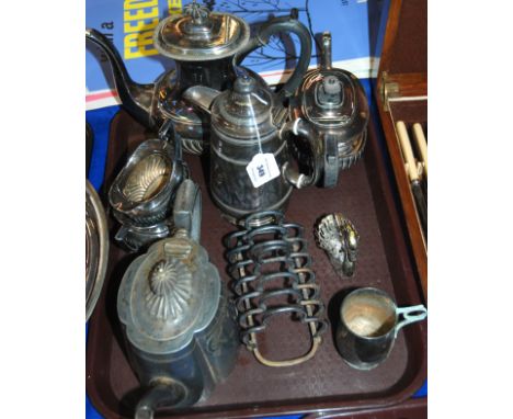 A tray lot of EP, tea service, toast rack etc Condition Report: Available upon request