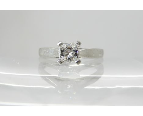 A platinum princess cut diamond solitaire of estimated approx 0.50cts, size K1/2, weight 4.7gms Condition Report: Nice clean 