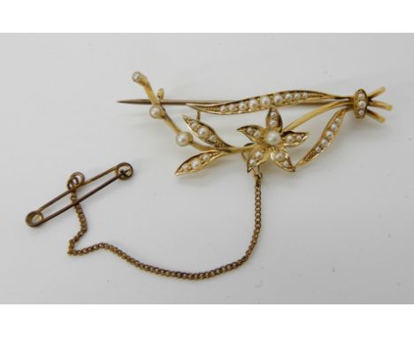A 15ct gold pearl set flower brooch weight 4.9gms Condition Report: Available upon request