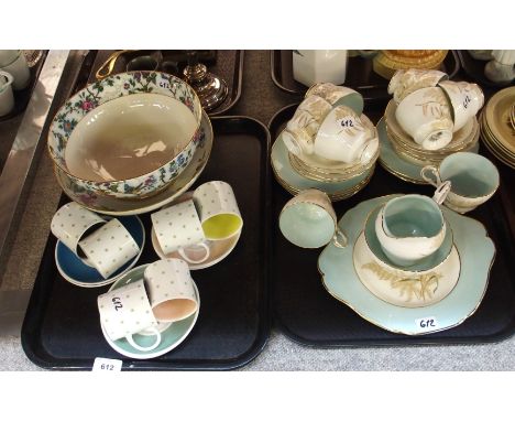 Susie Cooper cups and saucers, Royal Tudor bowl, Aynsley 'Pembroke' pattern bowl, Paragon teaset and Poole 'Thistlewood' patt