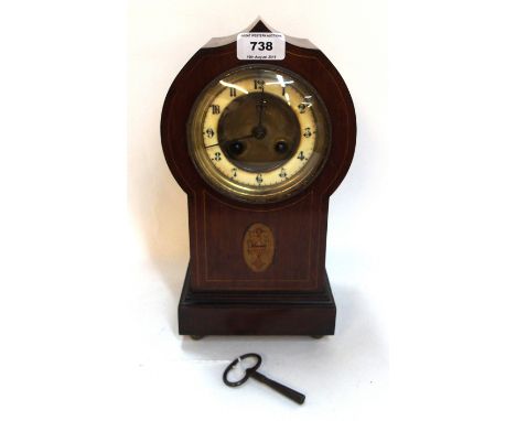 An Edwardian mahogany and inlaid mantel clock, 30.5cm high Condition Report: Available upon request
