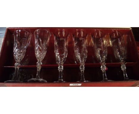 Boxed sets of Royal Crystal Rock glasses including sherry glasses, part set of champagne flutes, water glasses, whisky glasse