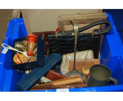 A box of miscellaneous including EPNS ladle, tankard, commemorative tins etc Condition Report: Available upon request