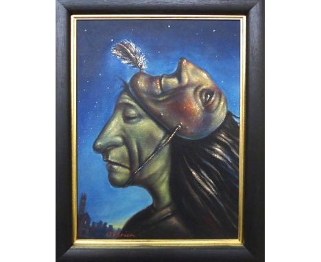 JOE O'BRIEN Masked portrait, signed, oil on canvas, 39 x 28cm Condition Report: Available upon request