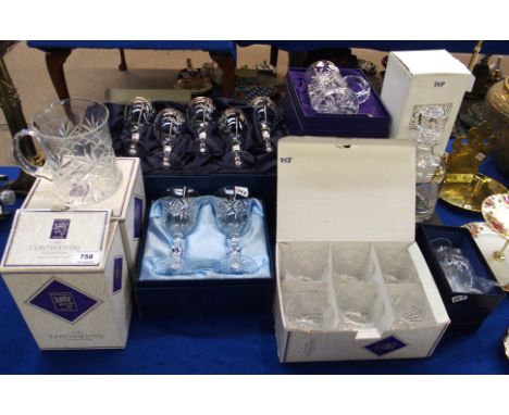 Various boxed crystal including Edinburgh crystal tankards, glasses, Gleneagles glasses, decanter with Mackintosh style rose 