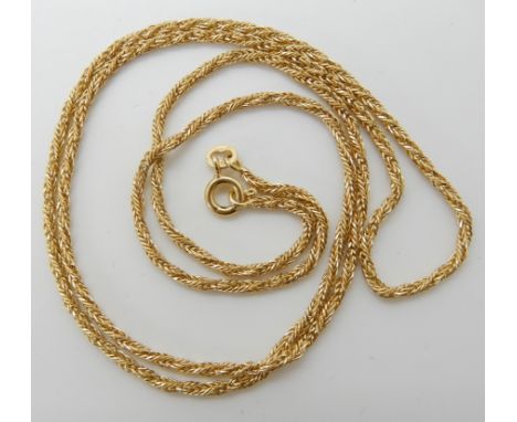 An 18ct gold fancy rope chain, length 60cm, weight 9.1gms Condition Report:Chain and clasp both fine.