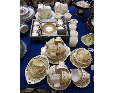 A Paragon 'Elegance' pattern part teaset and similar cups, Wedgwood Susie Cooper 'White Wedding' teawares and a boxed set of 