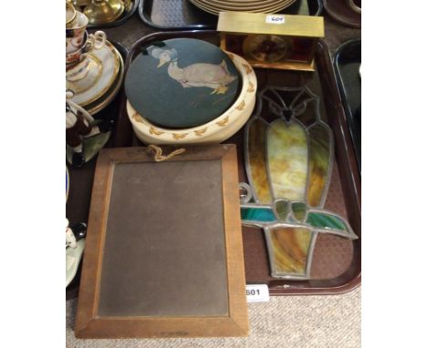 Royal Doulton Barbara Vernon Bunnykins oval dish, Jemima Puddleduck circular plaque, stained glass owl, Dixons Star Slate boa