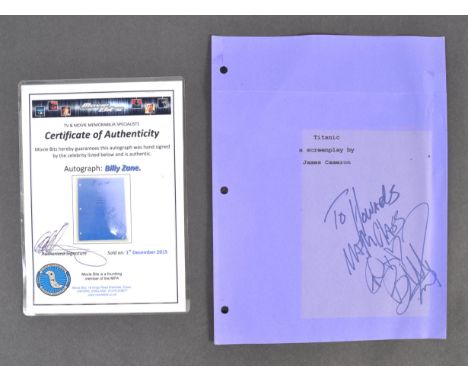 Billy Zane - American Actor - Titanic - rare original Titanic script cover (cover only) autographed by Zane in blue marker to