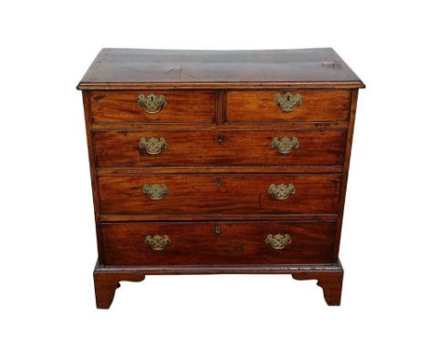 Early / mid 18th century walnut and chequer inlaid chest, with two short over three long graduated drawers on bracket feet, 9