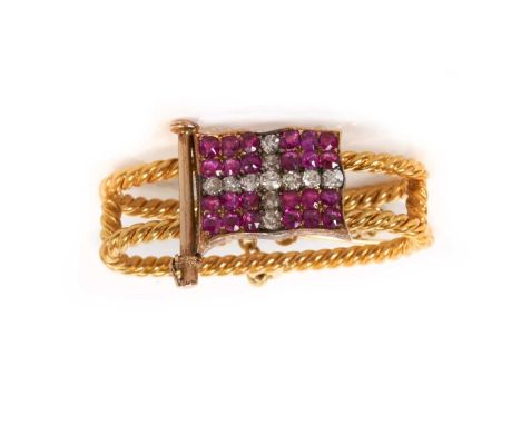 HRH The Duke of d'Abruzzi, Fine Victorian presentation diamond and ruby scarf clip in the form of the Duke's yacht racing pen