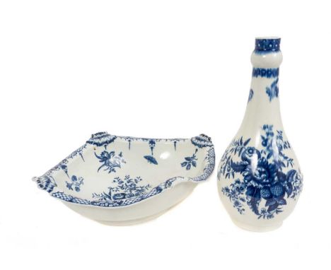 A rare Worcester guglet and basin, circa 1770, printed in blue with the Pinecone pattern, crescent marks, the guglet measurin