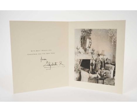 H.M.Queen Elizabeth The Queen Mother, signed 1956 Christmas card with gilt crown to cover, photograph of The Queen Mother in 
