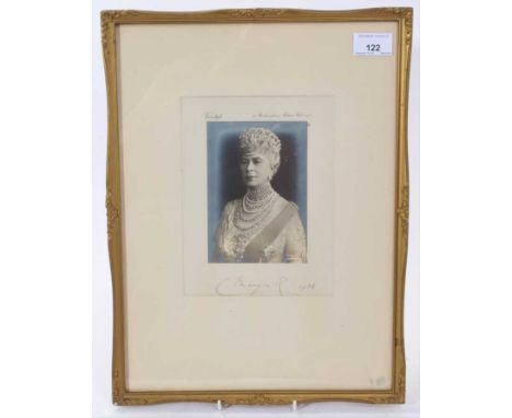 H.M.Queen Mary, fine signed Presentation portrait photograph of The Queen wearing jewels and The Order of The Garter, signed 