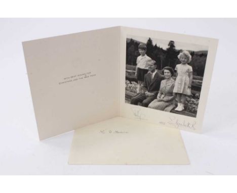 H.M.Queen Elizabeth II and H.R.H. The Duke of Edinburgh, signed 1955 Christmas card with gilt crown to cover, charming photog