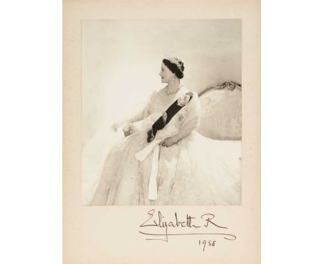 H.M.Queen Elizabeth The Queen Mother, signed 1958 presentation portrait photograph by Cecil Beaton of Her Majesty wearing a b