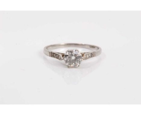 Platinum diamond single stone ring with an old cut diamond, estimated to weigh approximately 0.50cts, in claw setting with fu