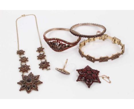 Group of antique and vintage Bohemian garnet jewellery, together with a similar paste bangle