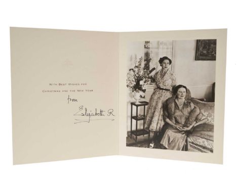 H.M.Queen Elizabeth The Queen Mother, signed 1952 Christmas card with gilt crown to cover, photograph of The Queen Mother and