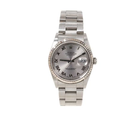 Gentlemans Rolex Oyster Perpetual Datejust stainless steel wristwatch, model 16234, serial number Y136887, the brushed steel 