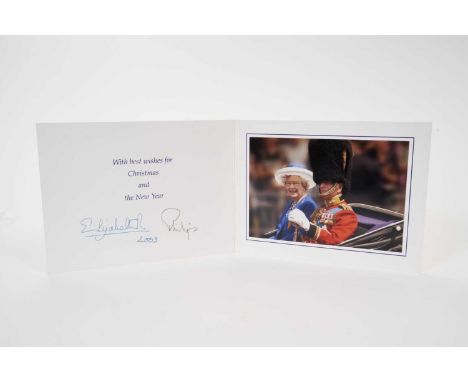 H.M.Queen Elizabeth II and H.R.H. The Duke of Edinburgh, signed 2003 Christmas card with twin gilt ciphers to cover, splendid
