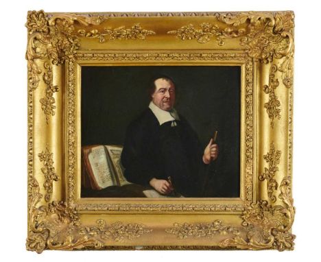 Early 19th century oil on panel in the 17th century style - Portrait of an Architect, 26cm x 31cm, in gilt frame Appears to b
