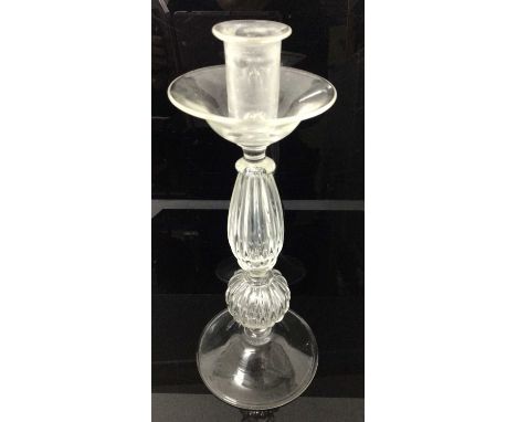 A large Murano clear glass candlestick signed 'Archimede Seguso - Murano', 31.5cm highIn good condition with no damage.