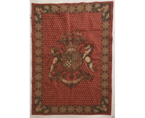 Decorative armorial tapestry wall hanging machine woven with the arms of The Duke of Norfolk, the hereditary Earl Marshall of