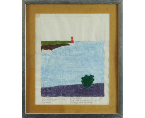 Eleonore Koch (1926-2018) watercolour, coastal scene, signed, dated 1976 and inscribed, 23cm x 19cm, in glazed frame. Provena