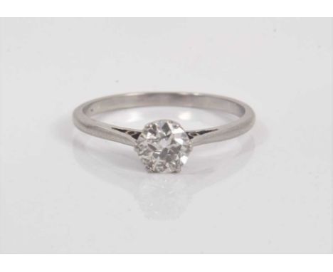 Diamond single stone ring with an old cut diamond estimated to weigh approximately 0.45cts in six claw coronet setting on pla